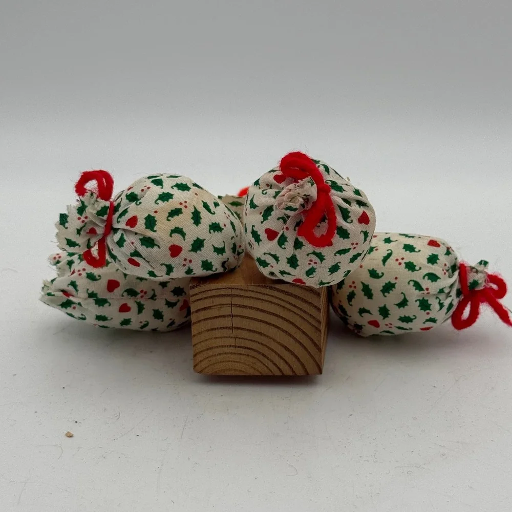 Vintage Wooden Block Christmas Clown Figurine Holly Heart Print Handmade Decor